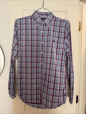 Ralph Lauren Men's Plaid Button-Down Shirt - Purple, Blue, White